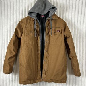 Wrangler Hooded, Brown Canvas Workwear Quilted Lined Shirt Jacket Men’s Medium ￼